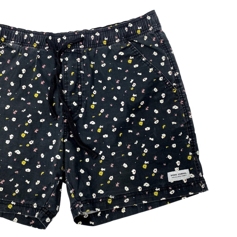Banks Journal Black floral mens swim trunks